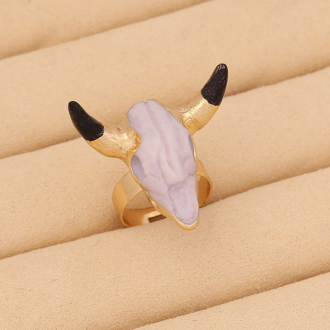 Retro Bohemian Cattle Head Alloy Resin Women's Open Ring