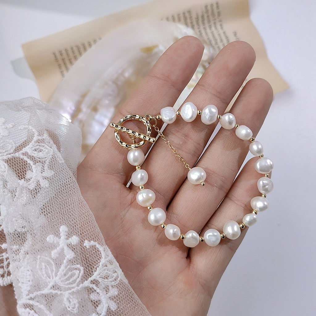 Retro Baroque Freshwater Pearl Gold-Plated Bracelet