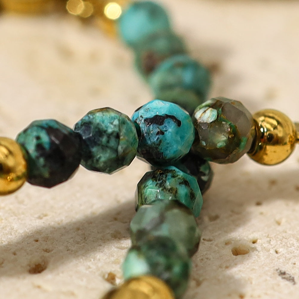 Retro Bohemian Natural Turquoise Stone 18K Gold Plated Stainless Steel Bracelet