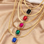 Retro Rectangle Gemstone Inlay Rhinestone Pendant Necklace for Women