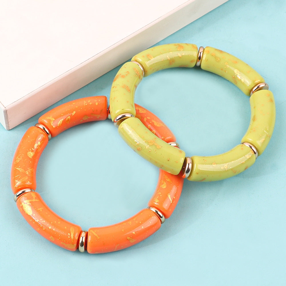 Retro Acrylic Color Block Beaded Women's Bangle Bracelet