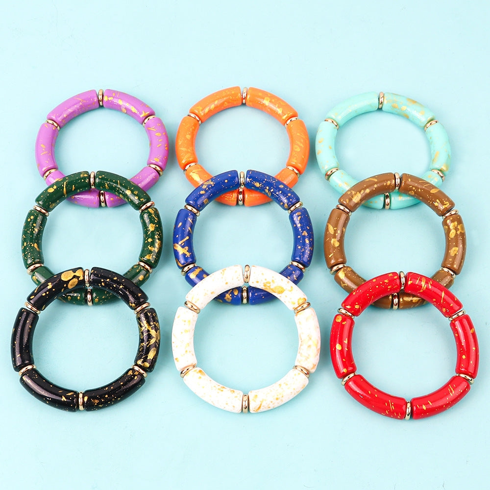 Retro Acrylic Color Block Beaded Women's Bangle Bracelet