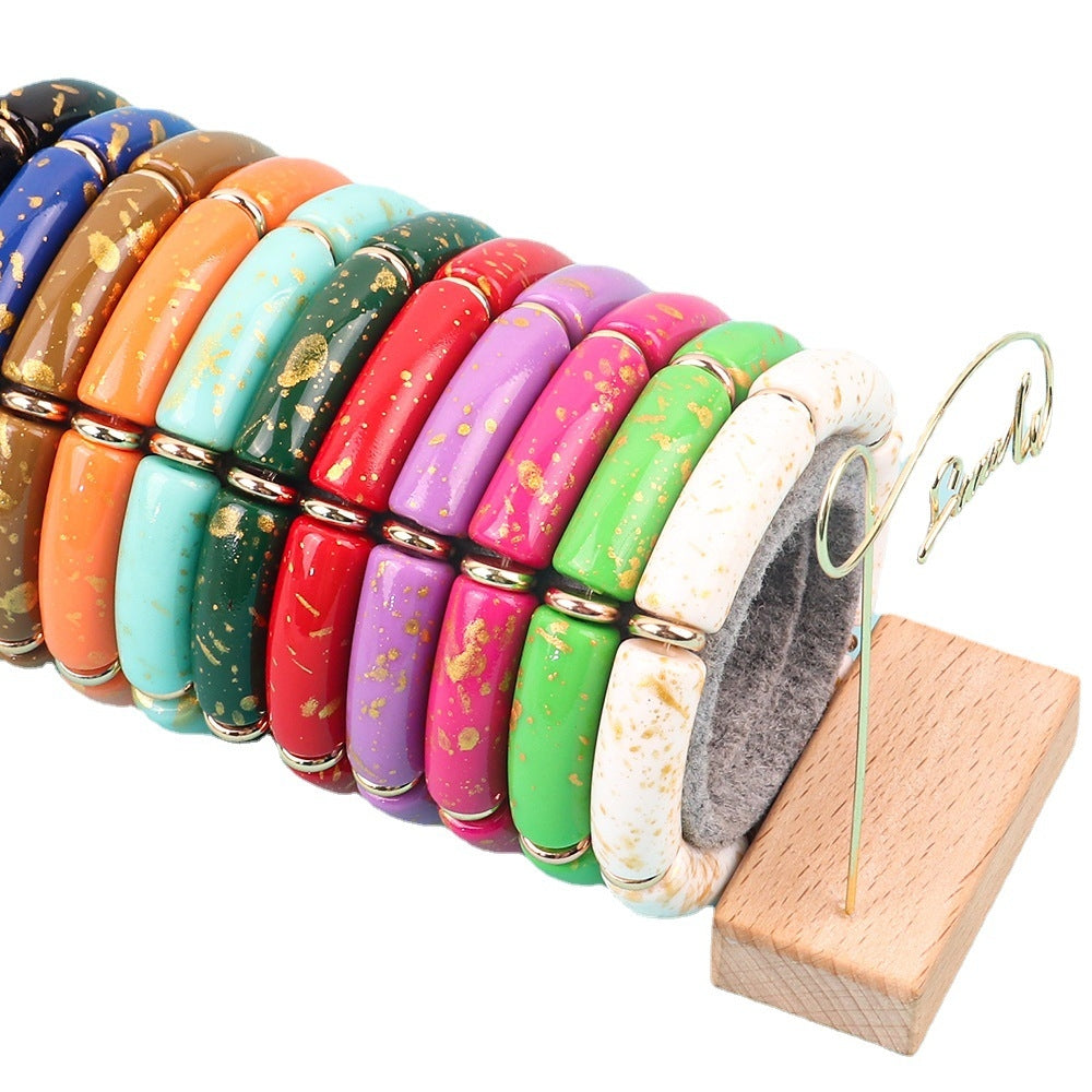 Retro Acrylic Color Block Beaded Women's Bangle Bracelet