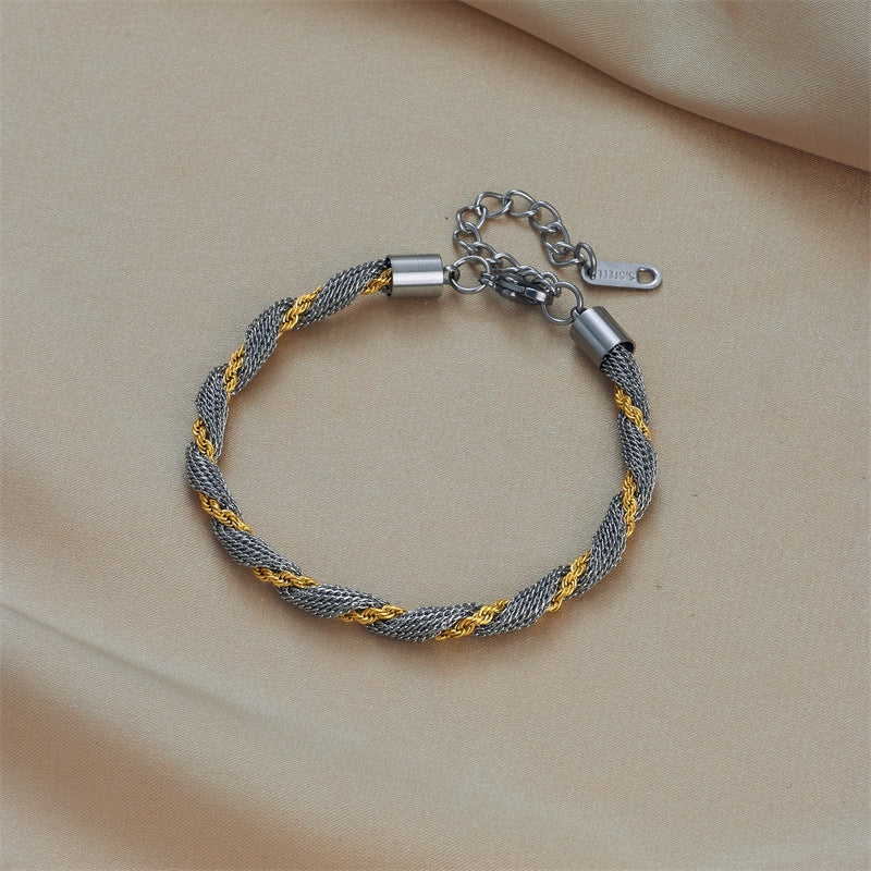 Retro Color Block Twisted Titanium Steel Openwork Bracelet