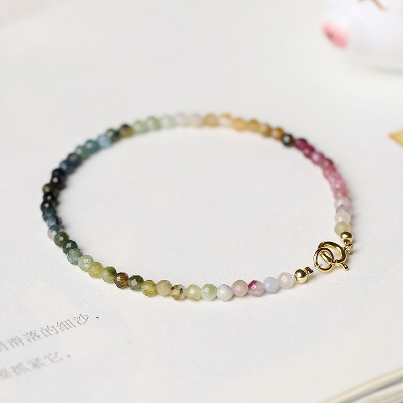 Retro Colorful Agate and Tourmaline Crystal Women's Bracelet Set