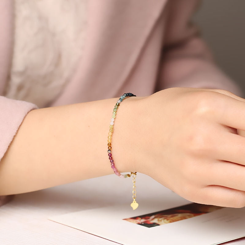 Retro Colorful Agate and Tourmaline Crystal Women's Bracelet Set