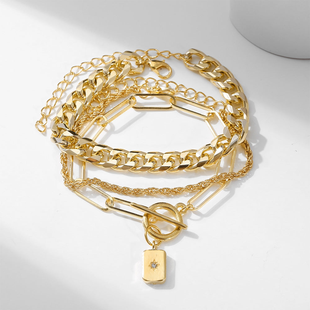 Retro Gold Multi-Layer Thick Chain Twist Bracelet with OT Buckle