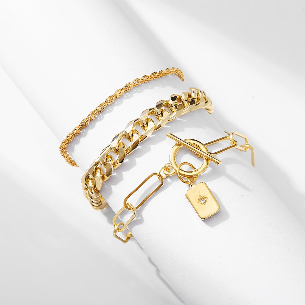 Retro Gold Multi-Layer Thick Chain Twist Bracelet with OT Buckle