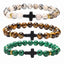 Retro Cross Agate Tiger Eye Volcanic Stone Beaded Bracelet Set