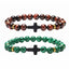 Retro Cross Agate Tiger Eye Volcanic Stone Beaded Bracelet Set