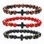 Retro Cross Agate Tiger Eye Volcanic Stone Beaded Bracelet Set