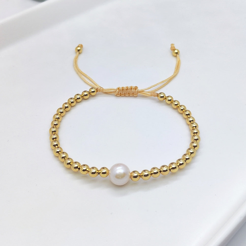 Retro Heart & Star Pearl Bracelet with Gold-Plated Shell Beads