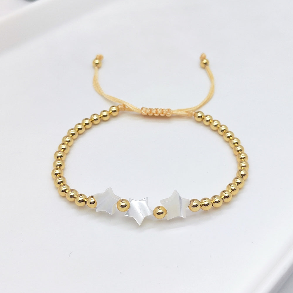 Retro Heart & Star Pearl Bracelet with Gold-Plated Shell Beads