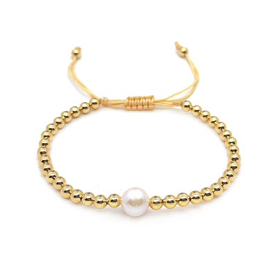 Retro Heart & Star Pearl Bracelet with Gold-Plated Shell Beads