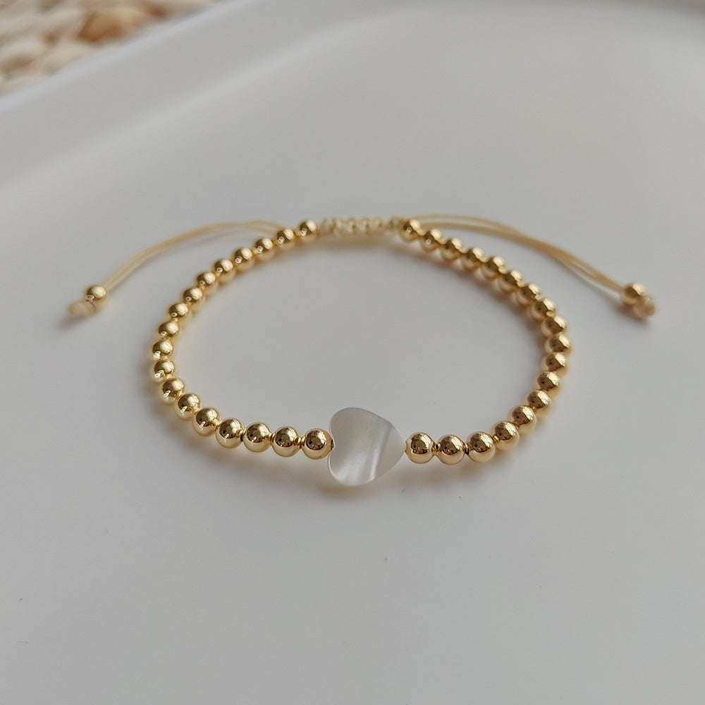 Retro Heart & Star Pearl Bracelet with Gold-Plated Shell Beads