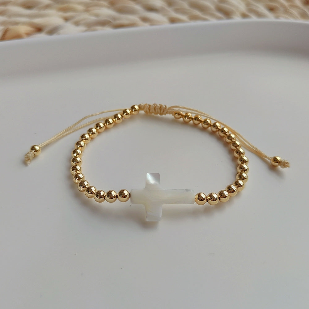 Retro Heart & Star Pearl Bracelet with Gold-Plated Shell Beads