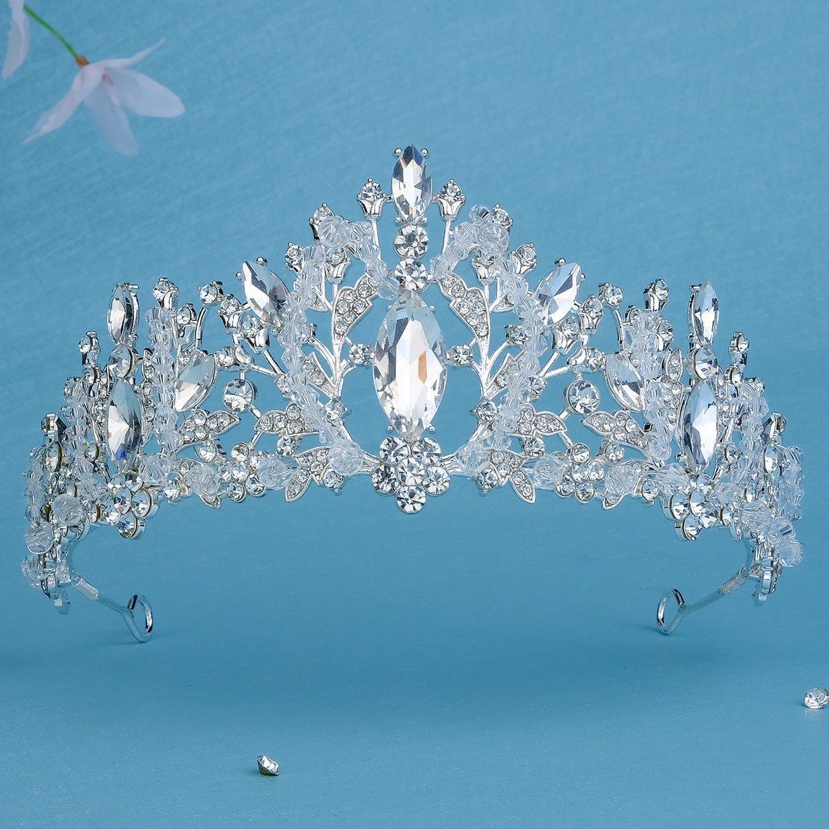 Vintage Crystal Rhinestone Bridal Crown and Veil Hair Ornament