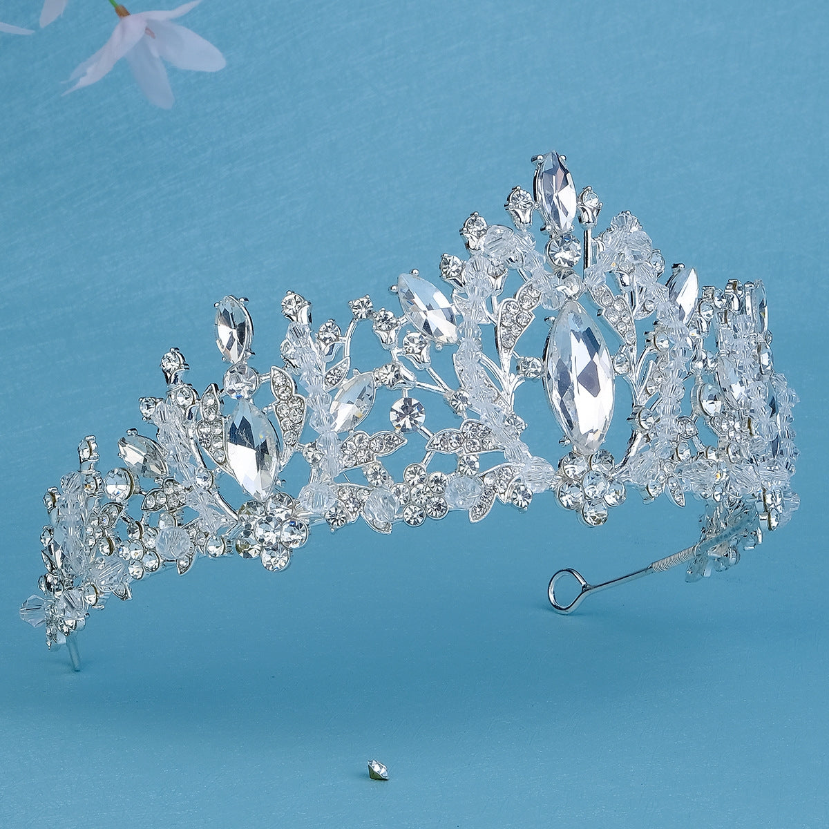 Vintage Crystal Rhinestone Bridal Crown and Veil Hair Ornament