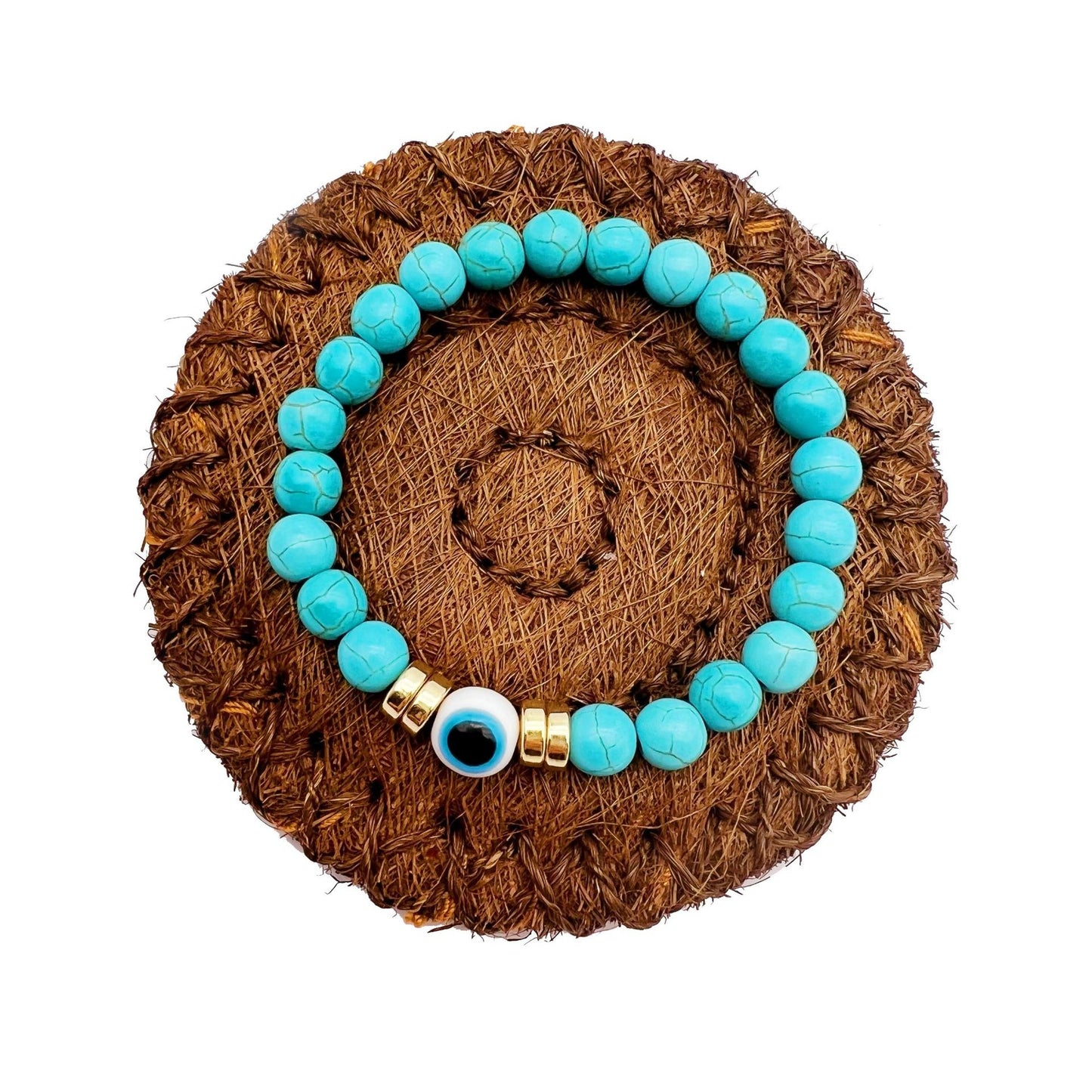 Retro Evil Eye Natural Stone Turquoise Volcanic Rock Beaded Bracelet