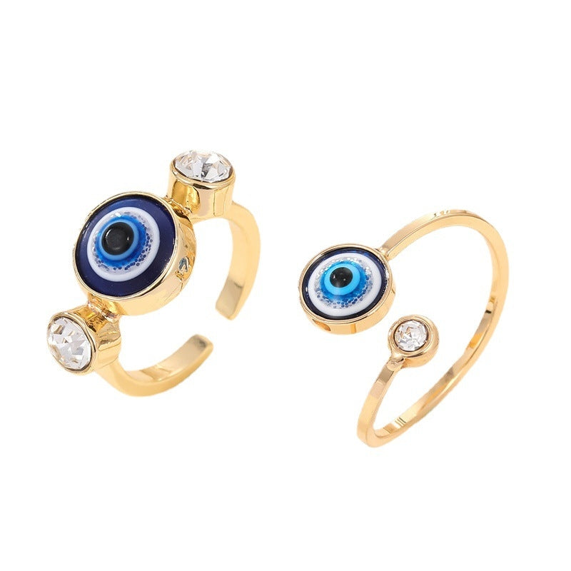 Retro Resin Glitter Blue Evil Eye Adjustable Ring