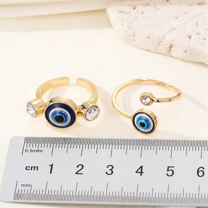 Retro Resin Glitter Blue Evil Eye Adjustable Ring