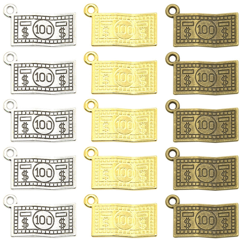 Retro Dollar Bill Alloy Charms Necklace & Bracelet Pendants Jewelry Accessories