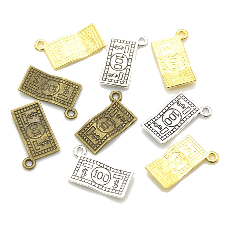 Retro Dollar Bill Alloy Charms Necklace & Bracelet Pendants Jewelry Accessories