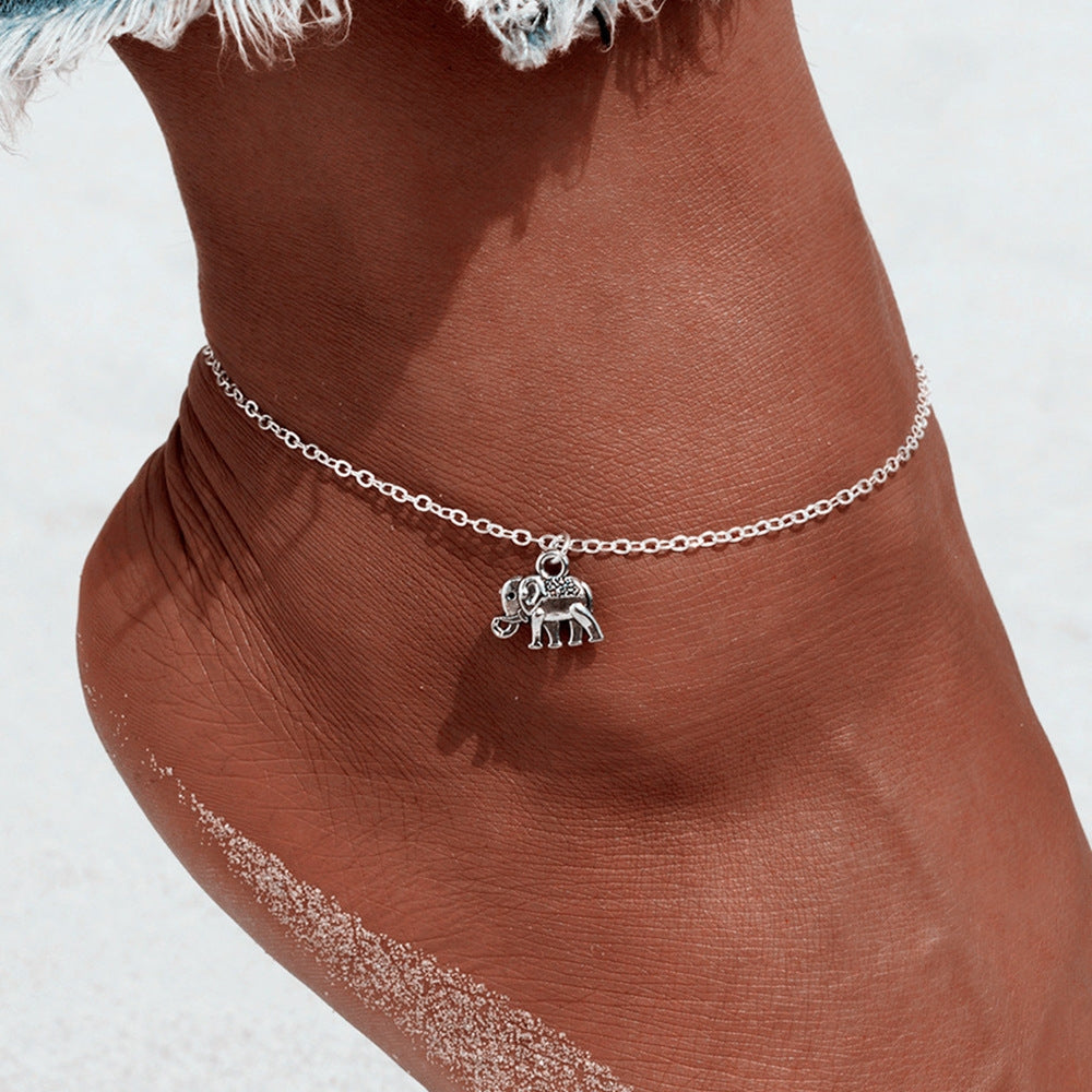 Retro Elephant Pendant Alloy Anklet - Fashionable Women's Beach Chain Jewelry