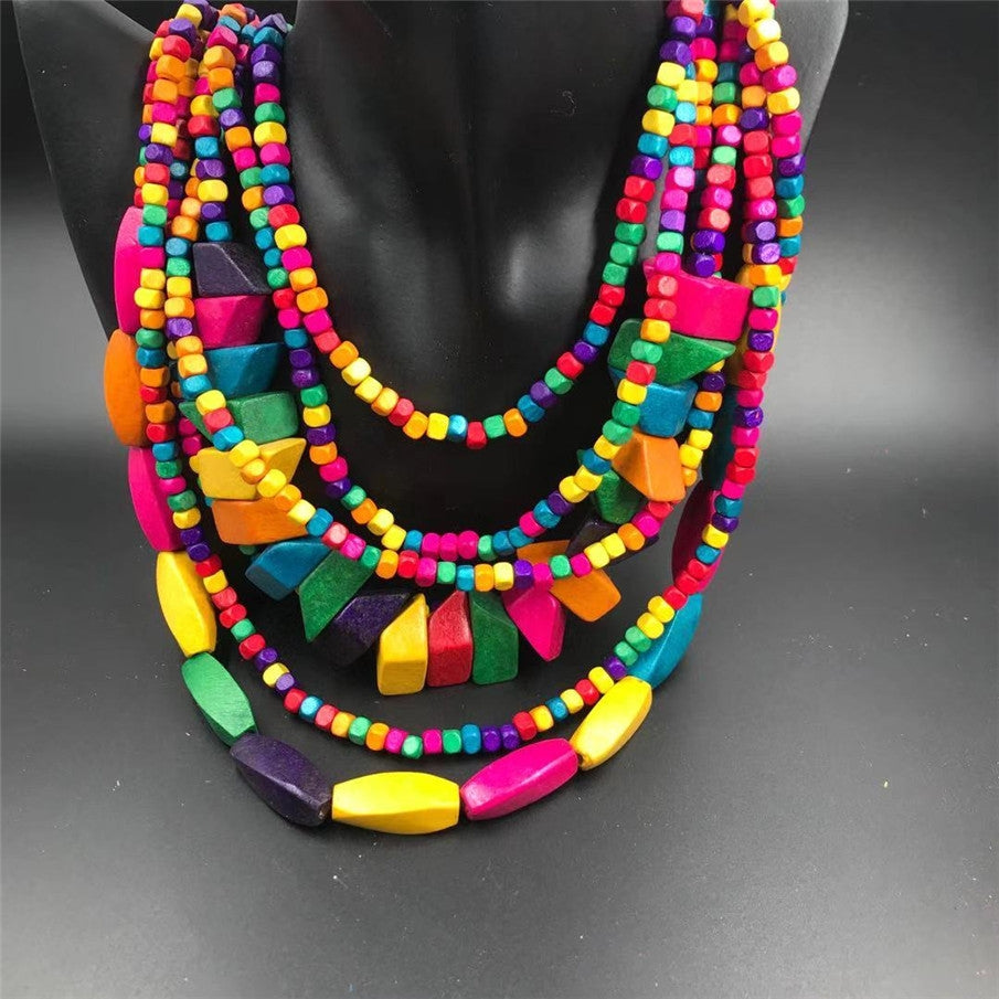Retro Bohemian Multilayer Wood Beaded Long Necklace for Women