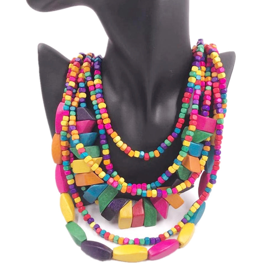 Retro Bohemian Multilayer Wood Beaded Long Necklace for Women