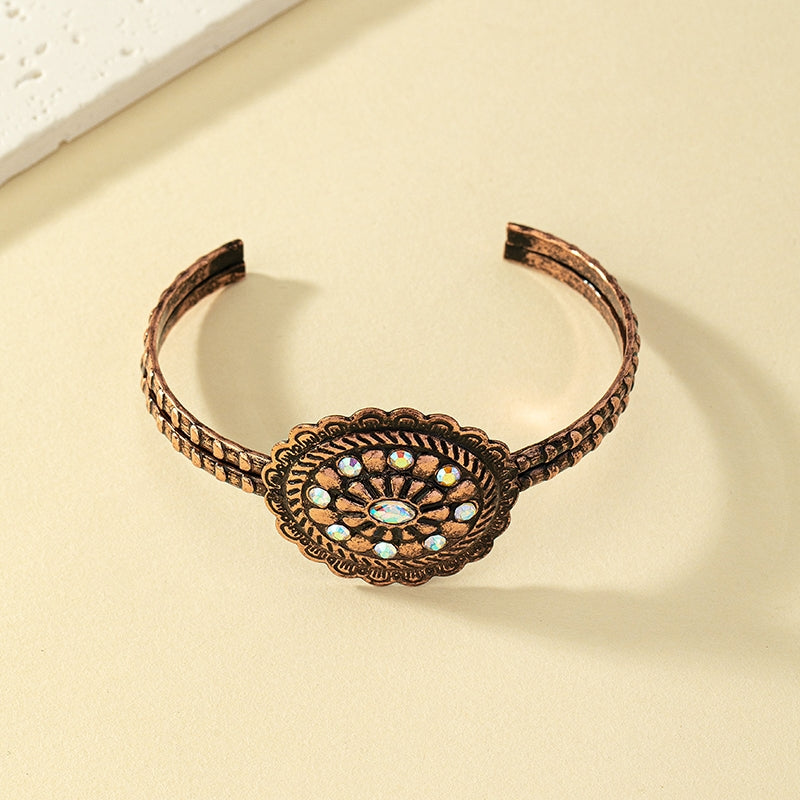 Retro Ethnic Style Commute Flower Alloy Wholesale Bangle