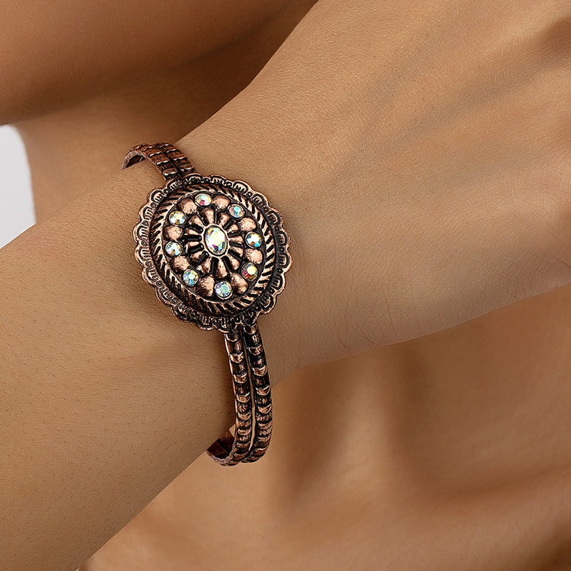 Retro Engraved Floral Open Cuff Bracelet