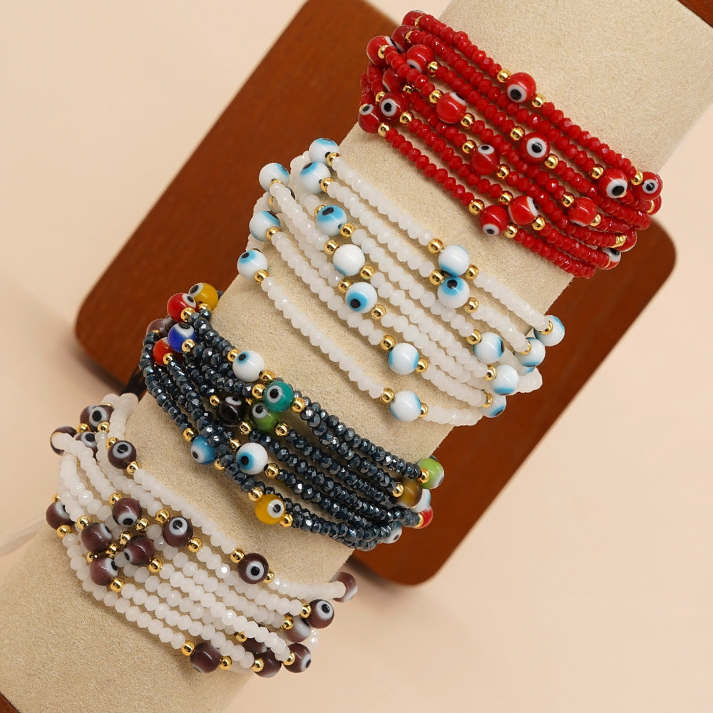 Retro Ethnic Multi-Layer Evil Eye Crystal Glass Beaded Bracelet