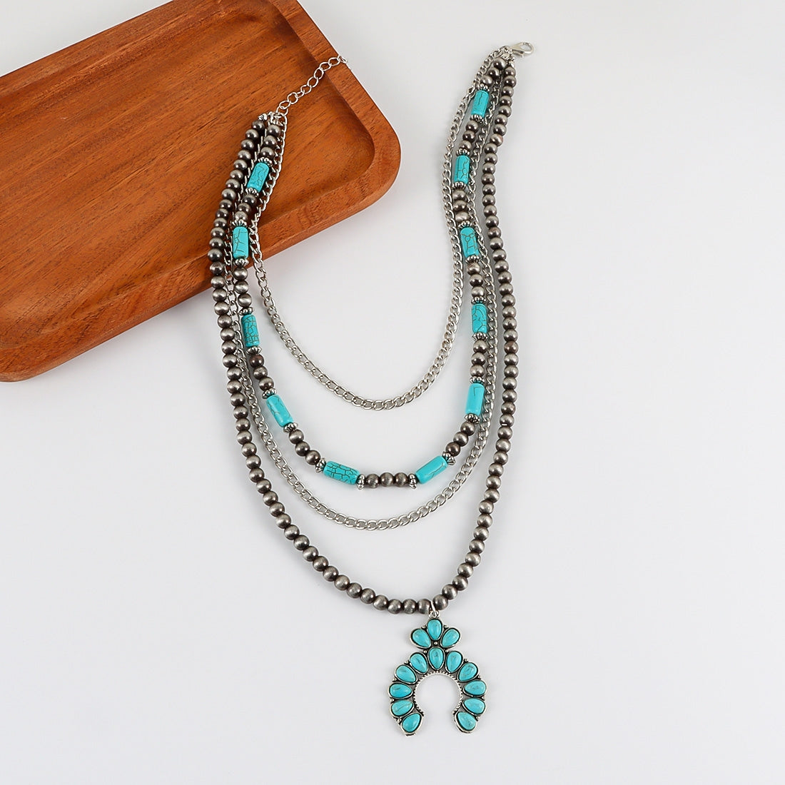 Retro Ethnic Style Flower Alloy Turquoise Iron Wholesale Layered Necklaces