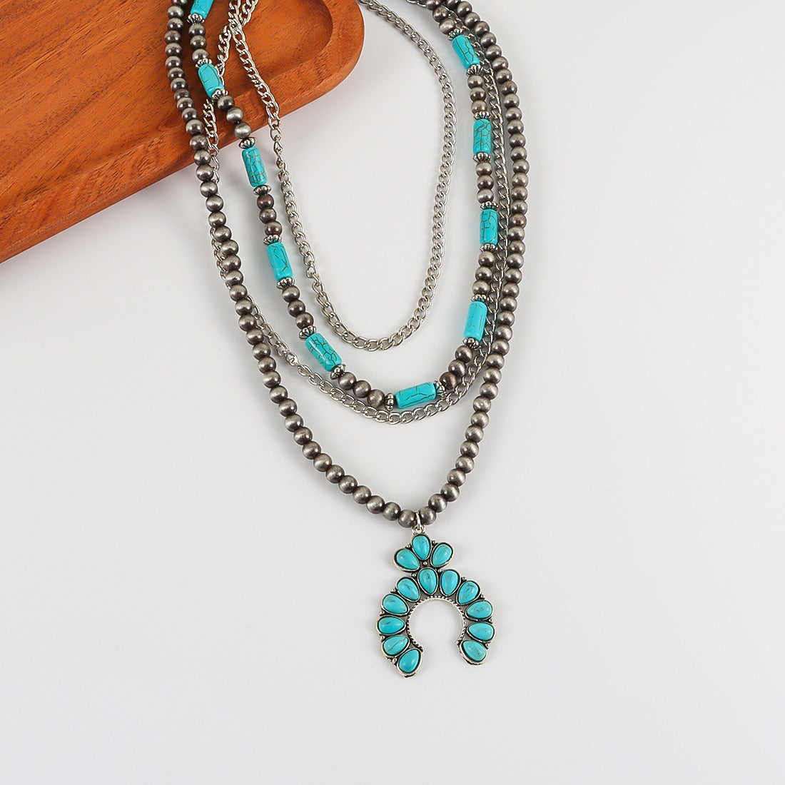 Retro Ethnic Style Flower Alloy Turquoise Iron Wholesale Layered Necklaces