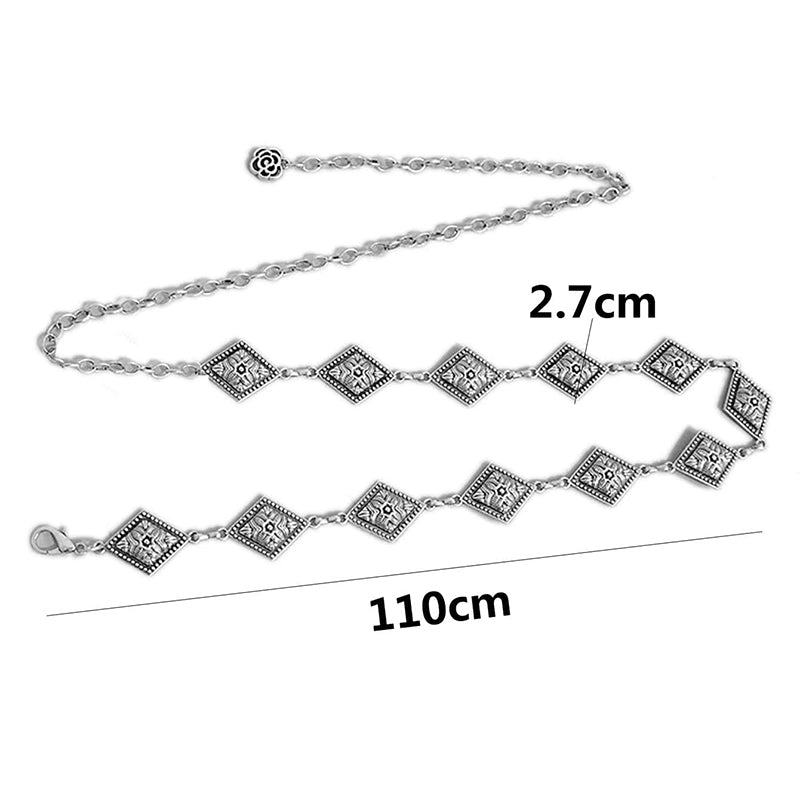 Retro Ethnic Geometric Silver Plated Women's Chain Belt