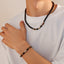 Retro Ethnic Geometric Glass Bead Stone & Tiger Stone Men's Necklace and Bracelet Set