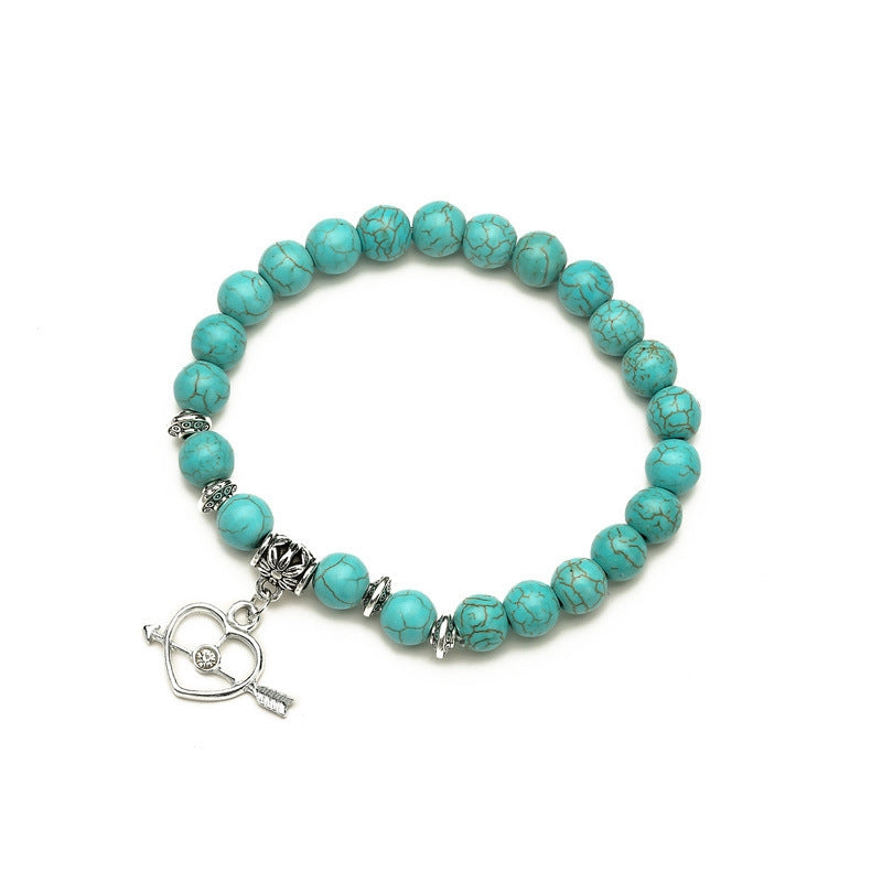 Retro Ethnic Geometric Turquoise Beaded Bracelet Set with Cross Charms