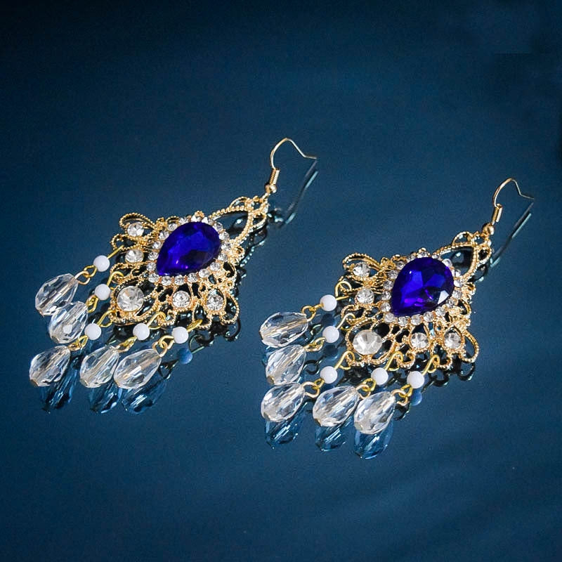 Retro Ethnic Gold Crown Pearl Bridal Headpiece Earrings