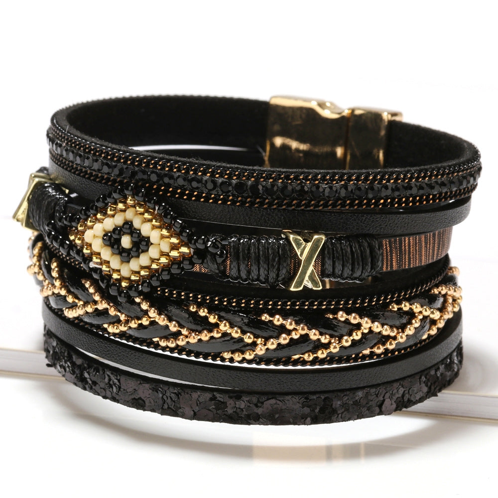 Retro Bohemian Eye Leather Bracelet - Women's Hand-Woven Alloy Plating Jewelry