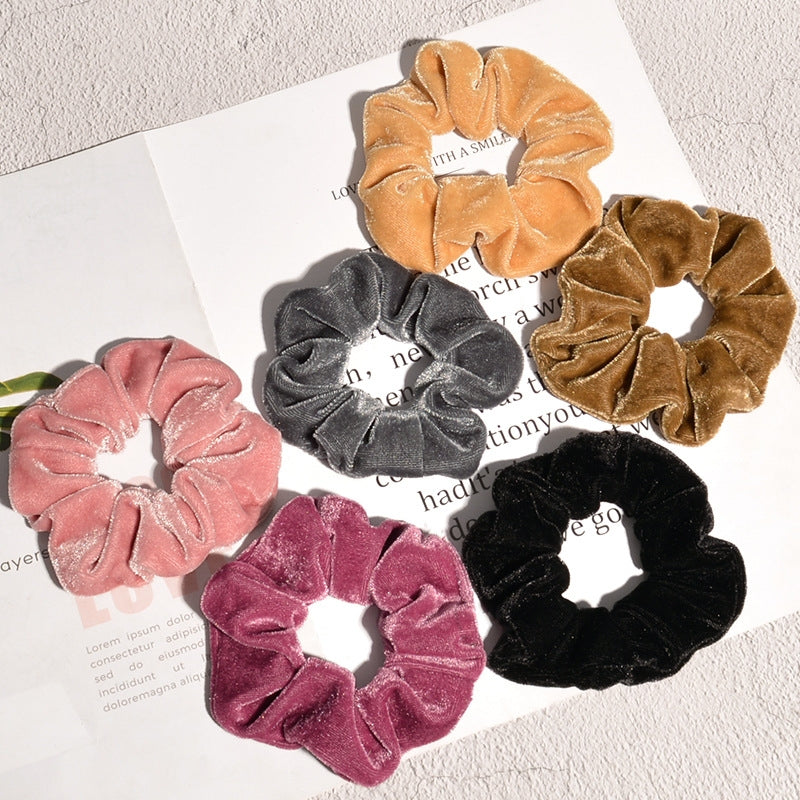 Retro Candy Color Gold Velvet Scrunchie Hair Tie