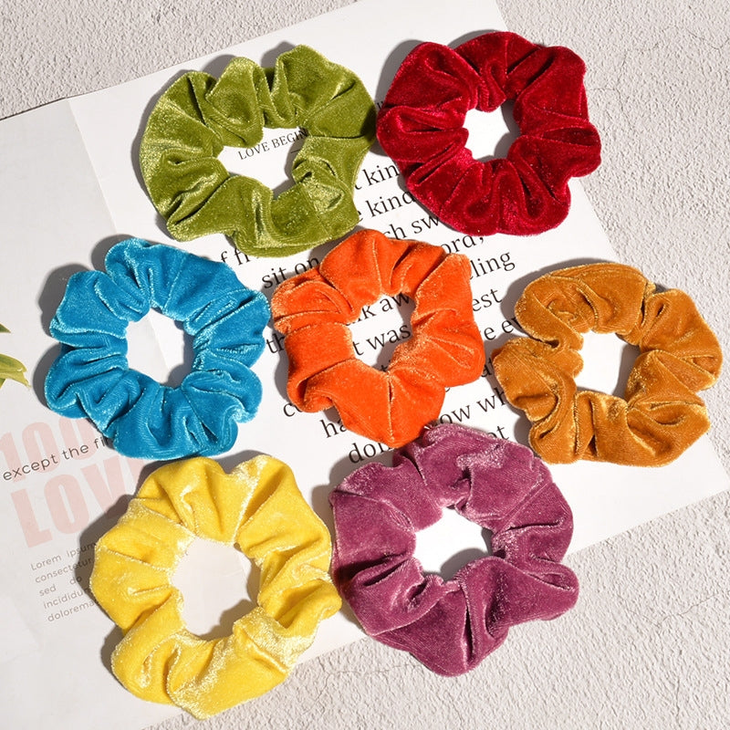 Retro Candy Color Gold Velvet Scrunchie Hair Tie