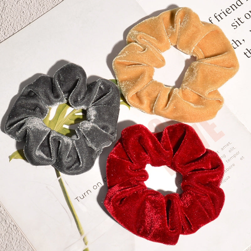 Retro Candy Color Gold Velvet Scrunchie Hair Tie