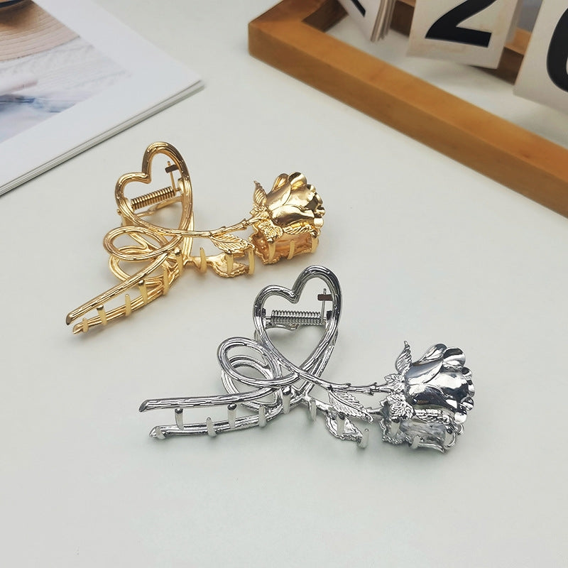 Retro Heart Rose Metal Hair Claw Clip