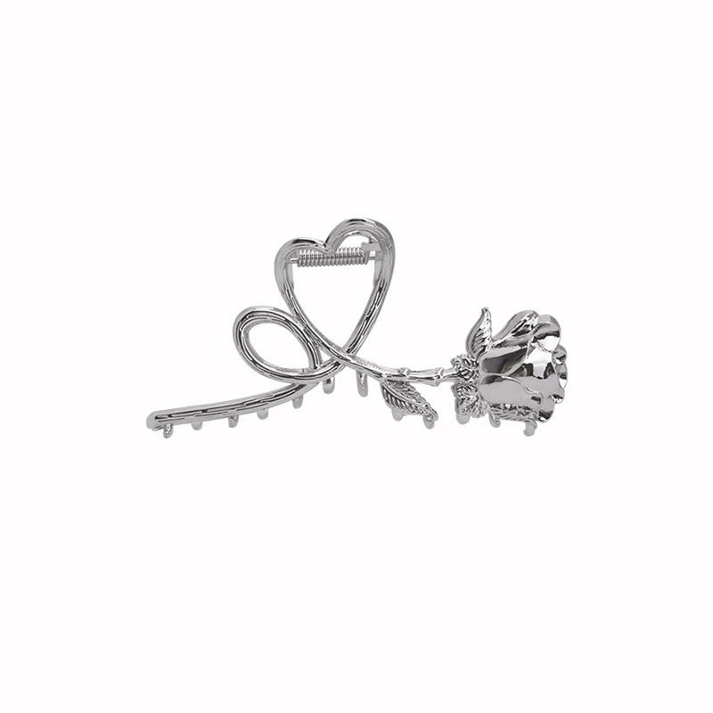 Retro Heart Rose Metal Hair Claw Clip