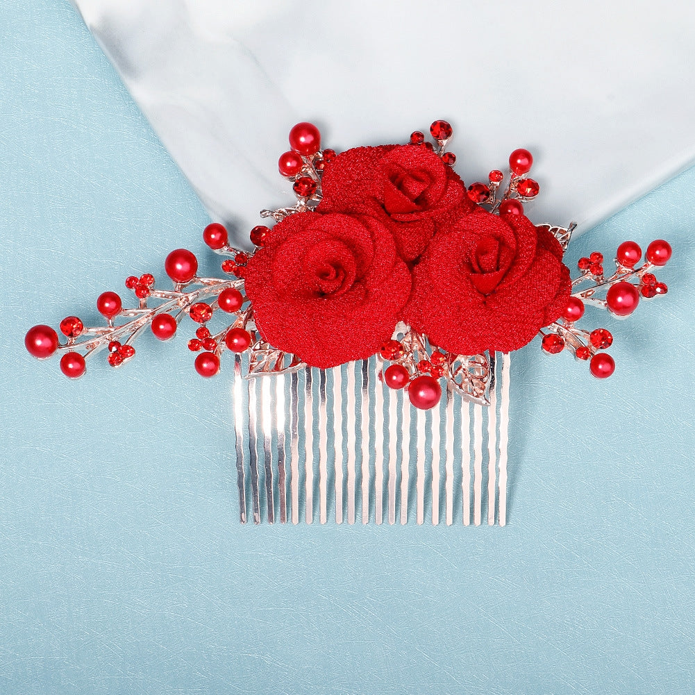 Retro Floral Rhinestone Hair Comb with Pearl Accents for Bridal Updo