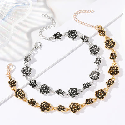 Retro Distressed Rose Camellia Alloy Bracelet for Women