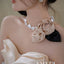 Retro Floral Satin Pearl Women's Choker and Bridal Hair Accessory Set