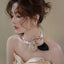 Retro Floral Satin Pearl Women's Choker and Bridal Hair Accessory Set