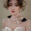 Retro Floral Satin Pearl Women's Choker and Bridal Hair Accessory Set